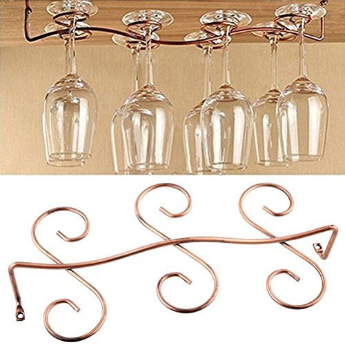 Buytra Under Cabinet Wine Glass Rack Stemware Holder for Home Bar Holds up to 8 Glasses Copper Color 